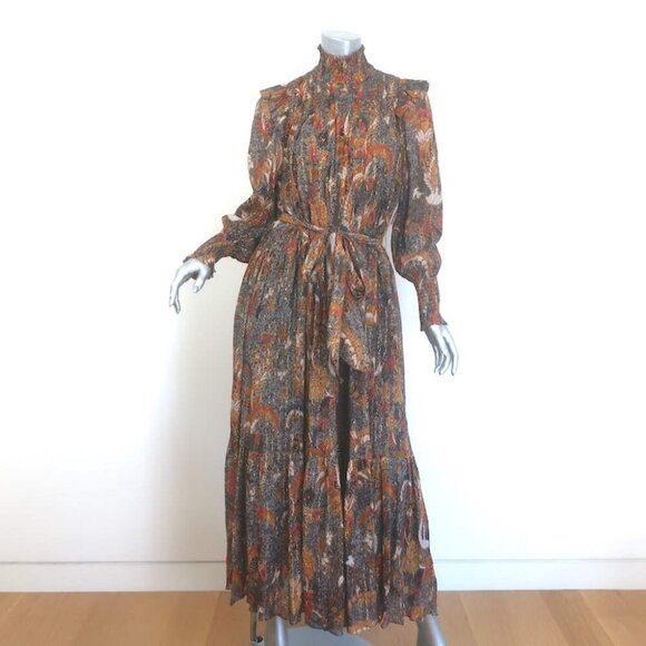 Ulla Johnson Dresses & Skirts - Ulla Johnson Constantine Maxi Dress Amber Metallic Floral Print Chiffon Size 4